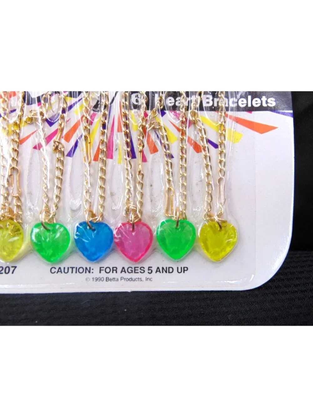 Vintage 90s Betta Party Favors Gold Tone Heart Bracelets Lot 2 Cards Pink Blue